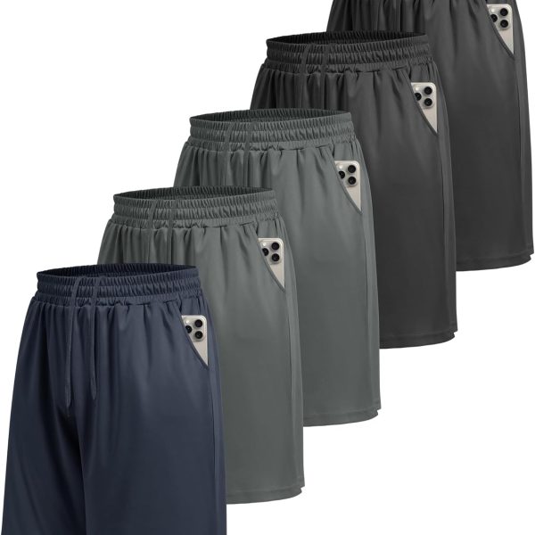 LalaHooK 5 Pack Gym Mens Shorts - Quick Dry Basketball Workout Athletic Shorts with Pockets for Running Casual Activewear