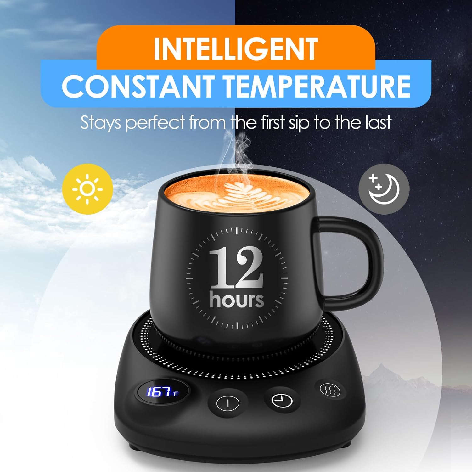 Coffee Mug Warmer - Fastest Heating & Highest Temperature, Coffee Cup Warmer for Desk Auto Shut Off, 4 Temp Settings & 1-12H Timer, Smart Electric Beverage Warmer for Coffee, Tea (Black) 3 Coffee Mug Warmer - Fastest Heating & Highest Temperature, Coffee Cup Warmer for Desk Auto Shut Off, 4 Temp Settings & 1-12H Timer, Smart Electric Beverage Warmer for Coffee, Tea (Black) - Image 3