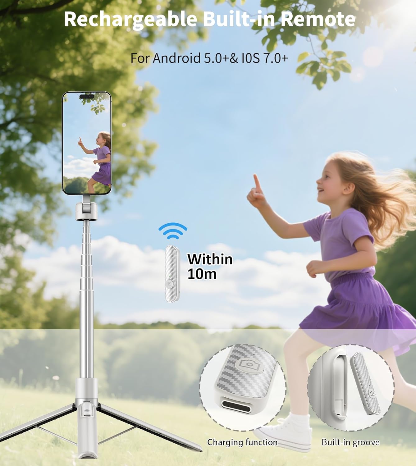 TONEOF 68" Magnetic Selfie Stick Tripod with Aluminum Strong Magnetic Holder for Magsafe, 360° Rotatable Travel Phone Tripod Stand with Metal Ring & Rechargeable Remote for iPhone/Android(Beige Gray) 6 TONEOF 68" Magnetic Selfie Stick Tripod with Aluminum Strong Magnetic Holder for Magsafe, 360° Rotatable Travel Phone Tripod Stand with Metal Ring & Rechargeable Remote for iPhone/Android(Beige Gray) - Image 6