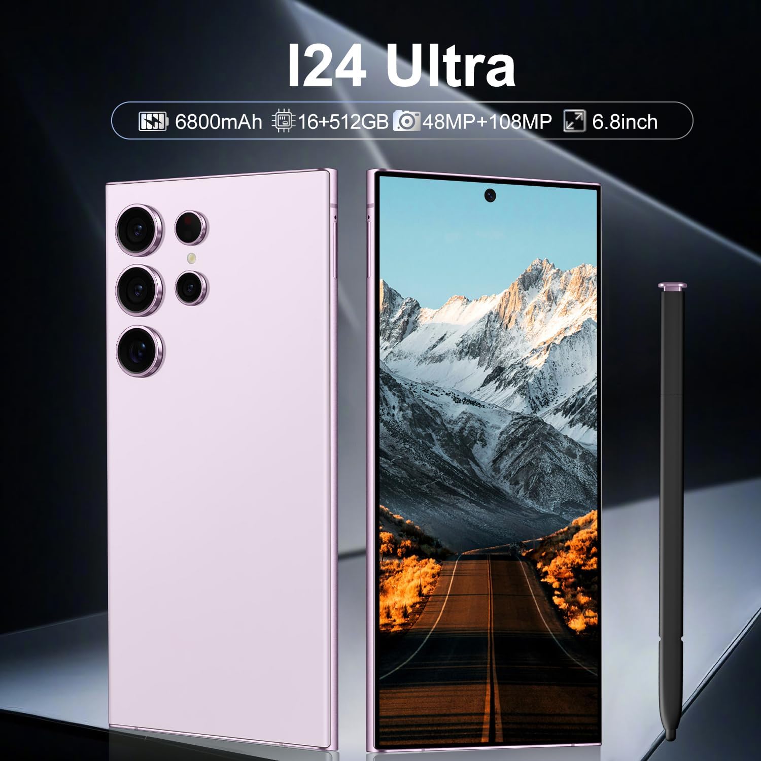 I24 Ultra Unlocked Phone,Built in Pen The Phone,Smartphone Battery 6800mAh 6.8" HD Screen,Android 14 16+512GB with 128GB Memory Card Cell Phone,5G/Face ID/Fingerprint Lock/GPS (Purple, 16+512GB) 2 I24 Ultra Unlocked Phone,Built in Pen The Phone,Smartphone Battery 6800mAh 6.8" HD Screen,Android 14 16+512GB with 128GB Memory Card Cell Phone,5G/Face ID/Fingerprint Lock/GPS (Purple, 16+512GB) - Image 2