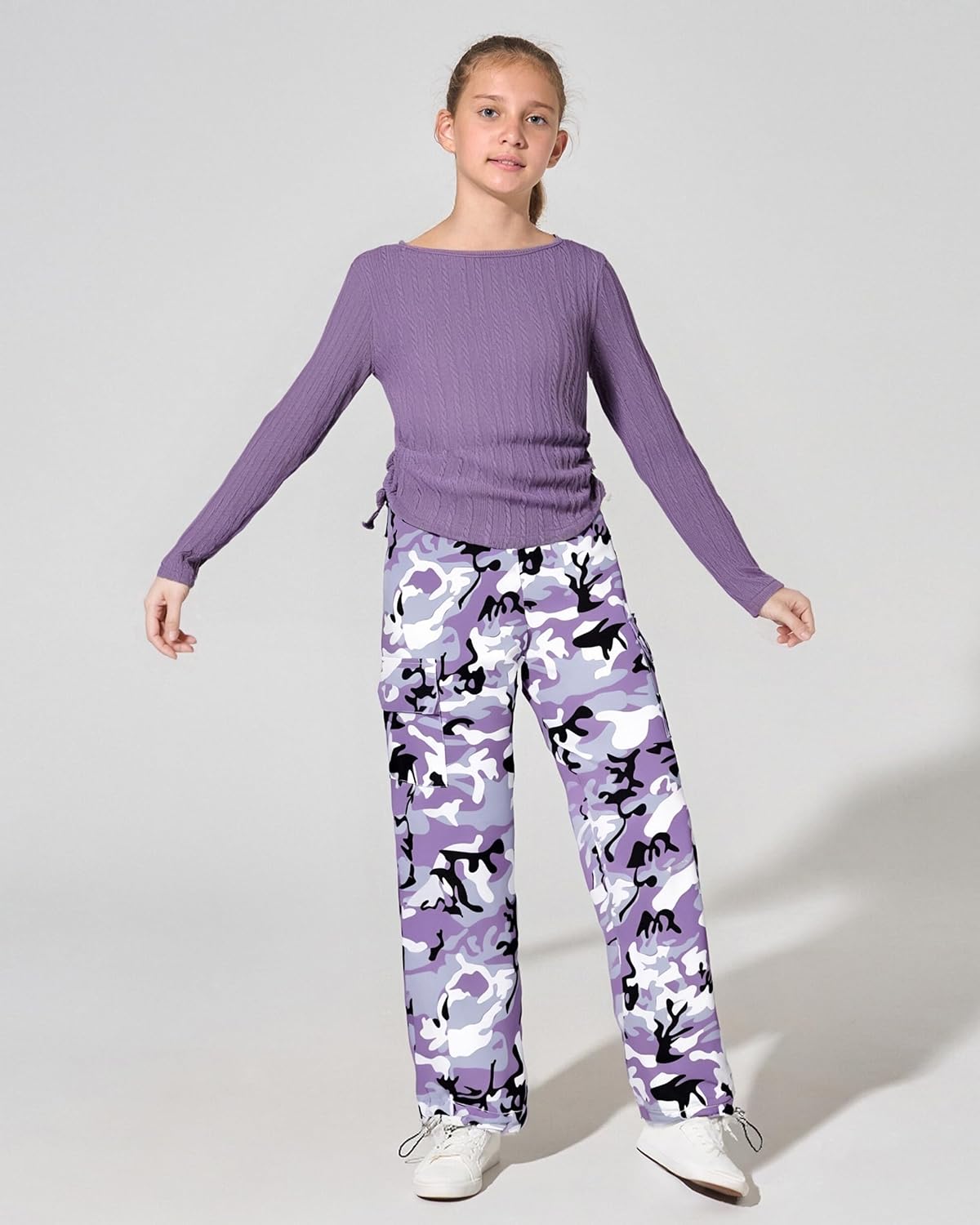 Girls Clothes Tween Girl Clothing Long Sleeve Ruched Drawstring Ribbed Knit Top Camo Cargo Pants Fall Winter Outfits 3 Girls Clothes Tween Girl Clothing Long Sleeve Ruched Drawstring Ribbed Knit Top Camo Cargo Pants Fall Winter Outfits - Image 3