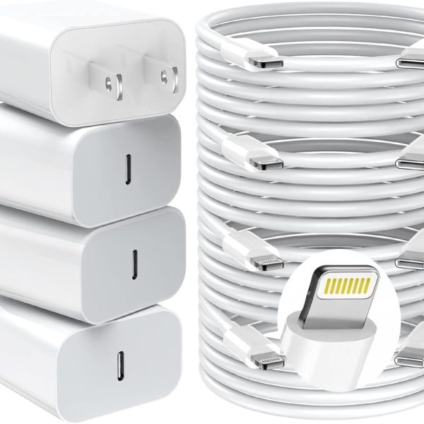 iPhone Charger Fast Charging,20W PD USB C Wall Charger 4 Pack with 6FT Fast Charging Cable - Fast Charger for iPhone 14/14 Pro Max/13/13 Pro/12/12 Pro/11/11 Pro/XS, iPad