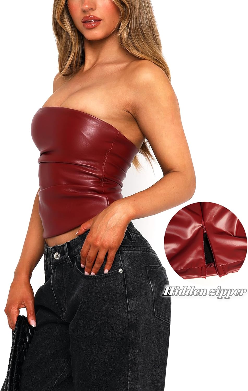 OZICERD Faux Leather Tube Top Strapless Going Out Tops for Women Sexy Club Tops Rave Concert Outfit Ruched Bandeau Crop Top 5 OZICERD Faux Leather Tube Top Strapless Going Out Tops for Women Sexy Club Tops Rave Concert Outfit Ruched Bandeau Crop Top - Image 5