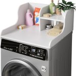 DTK Washer Dryer Countertop with Shelf, 27.5" D x 27" W x 11.8" H Laundry Countertop with Anti-Slip Strips and Edge Rails, Dryer Countertop Single for Laundry Room Storage and Organization(White)