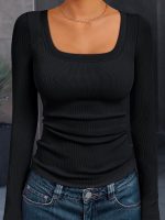 AUTOMET Womens Long Sleeve Shirts Square Neck Tops Ribbed Knit Basic Teen Girls Crop Tops Fall Outfits Fashion Clothes 2025 - Image 6