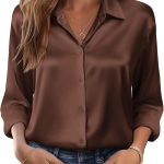 Zeagoo Womens Tops Long Sleeve Satin Silk Button Down Shirts Casual Business Dressy Blouses Fall Clothes