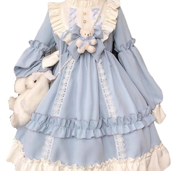 Girls Lolita Princess Dress Kawaii Long Sleeve Chiffon Skirt Cute Girl Dress