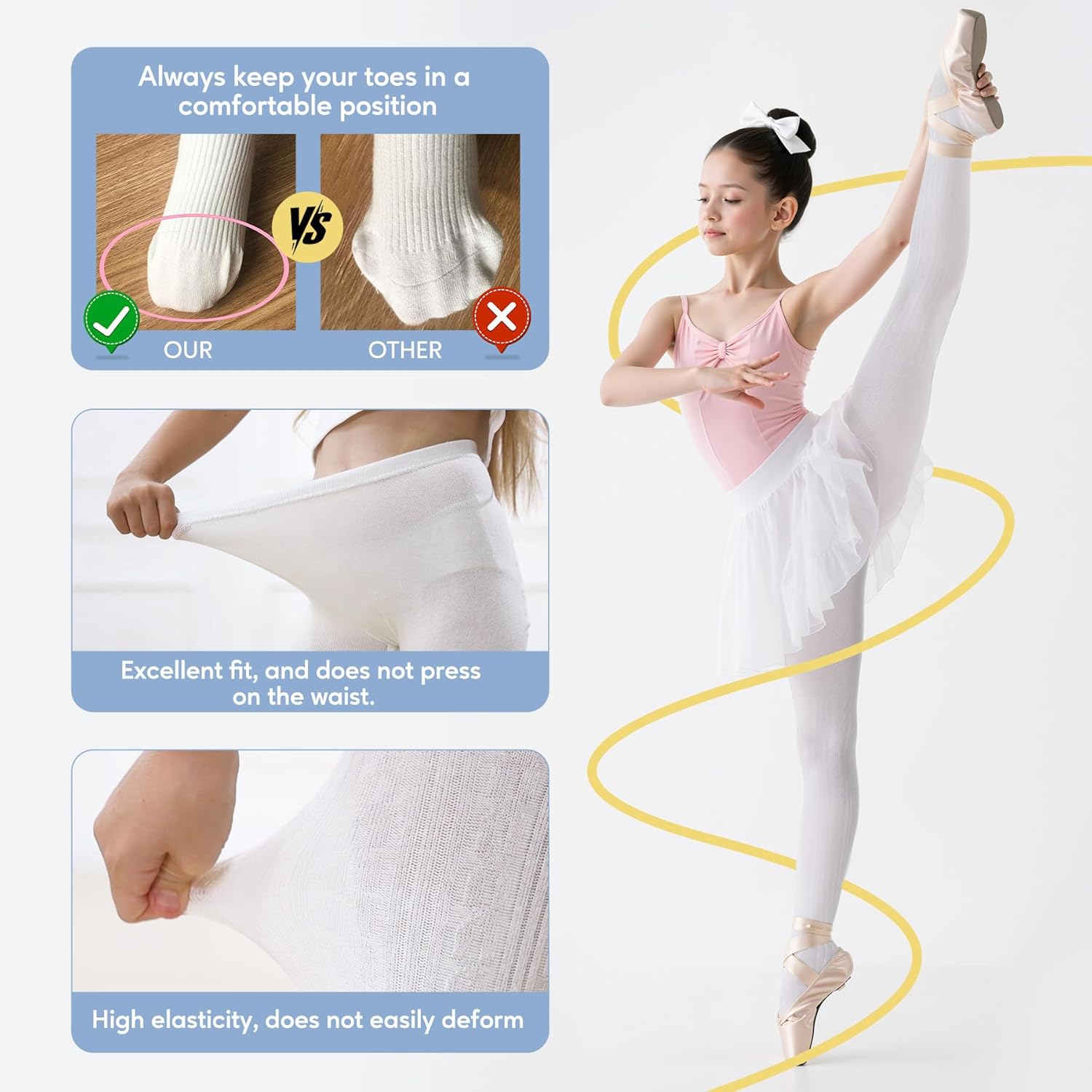 Zando 3Pack Girls Tights Kids Cable Knit Cotton Footed Seamless Tights Winter Warm Leggings Stockings for School Daily 4-12T 3 Zando 3Pack Girls Tights Kids Cable Knit Cotton Footed Seamless Tights Winter Warm Leggings Stockings for School Daily 4-12T - Image 3