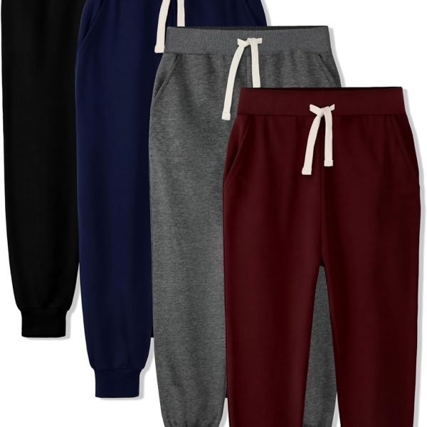 HXP 4 Pack Boys Sweatpants Boys Joggers Cotton Youth Active Soft Sweatpants Kids Pocket Drawstring Joggers Pants