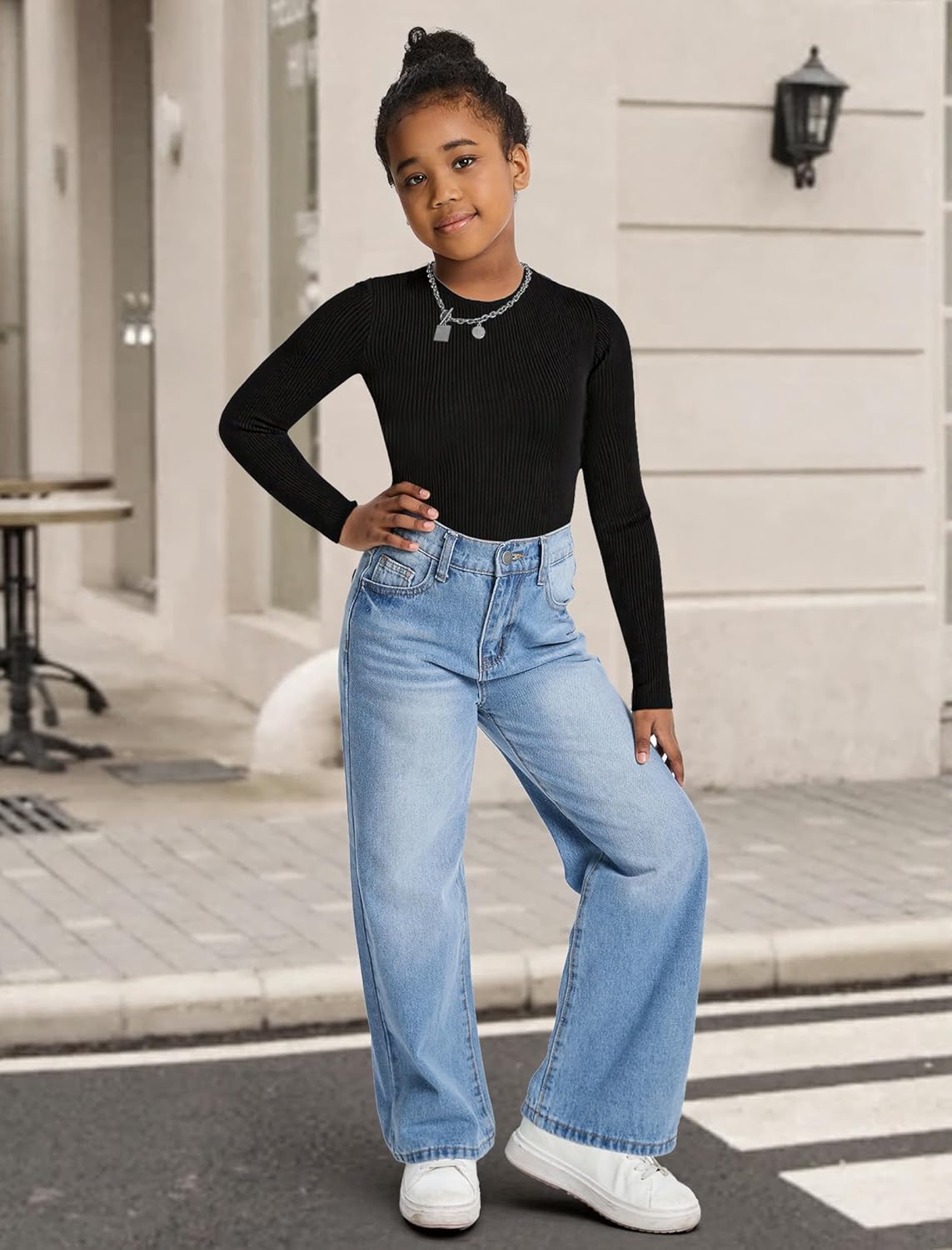 Jeans for Girls Baggy Wide Leg Cute Bow High Elastic Waisted Denim Pants Y2K Boyfriend Skater Streetwear 7-14Y 5 Jeans for Girls Baggy Wide Leg Cute Bow High Elastic Waisted Denim Pants Y2K Boyfriend Skater Streetwear 7-14Y - Image 5