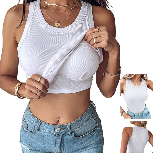 CHICME Women Built-in Bra Tank Tops Sleeveless Casual Shirts Racerback Ribbed Fitted Tank Tops