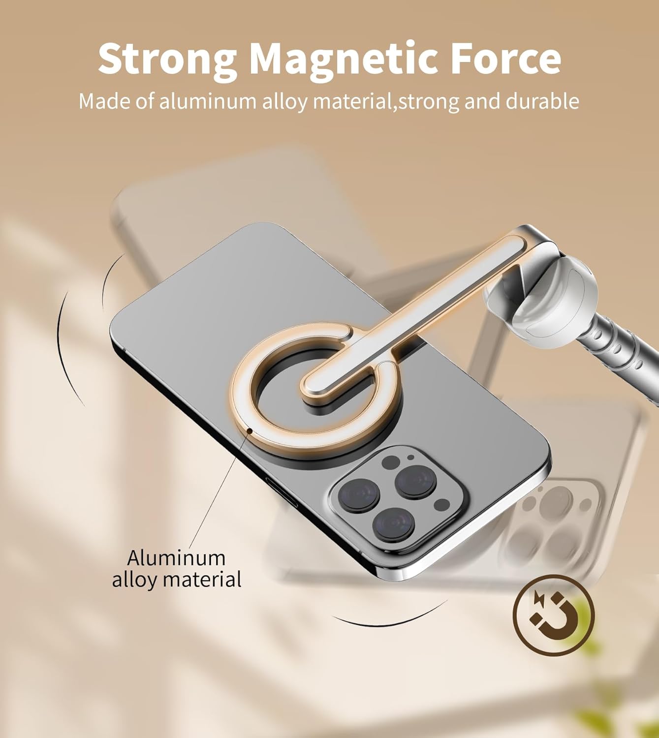 TONEOF 68" Magnetic Selfie Stick Tripod with Aluminum Strong Magnetic Holder for Magsafe, 360° Rotatable Travel Phone Tripod Stand with Metal Ring & Rechargeable Remote for iPhone/Android(Beige Gray) 3 TONEOF 68" Magnetic Selfie Stick Tripod with Aluminum Strong Magnetic Holder for Magsafe, 360° Rotatable Travel Phone Tripod Stand with Metal Ring & Rechargeable Remote for iPhone/Android(Beige Gray) - Image 3