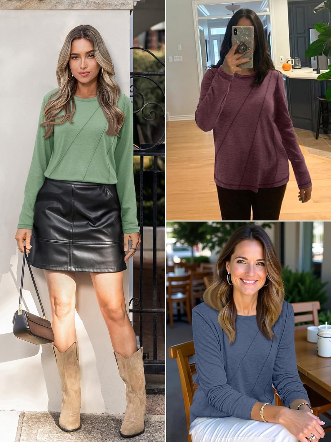 ATHMILE Womens Long Sleeve Shirts Pleated Crew Neck Casual Fall Fashion Tops Loose Fit Lightweight Girls Outfits Clothes 3 ATHMILE Womens Long Sleeve Shirts Pleated Crew Neck Casual Fall Fashion Tops Loose Fit Lightweight Girls Outfits Clothes - Image 3