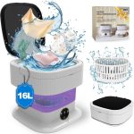 Portable Washing Machine, 16L Foldable Mini Washing Machine & Spin Dryer, Collapible Compact Washer, Small Folding Laundry Washer, Socks, Baby Clothes, Underwear, Dorm, Camping, Apartment, RV, Purple
