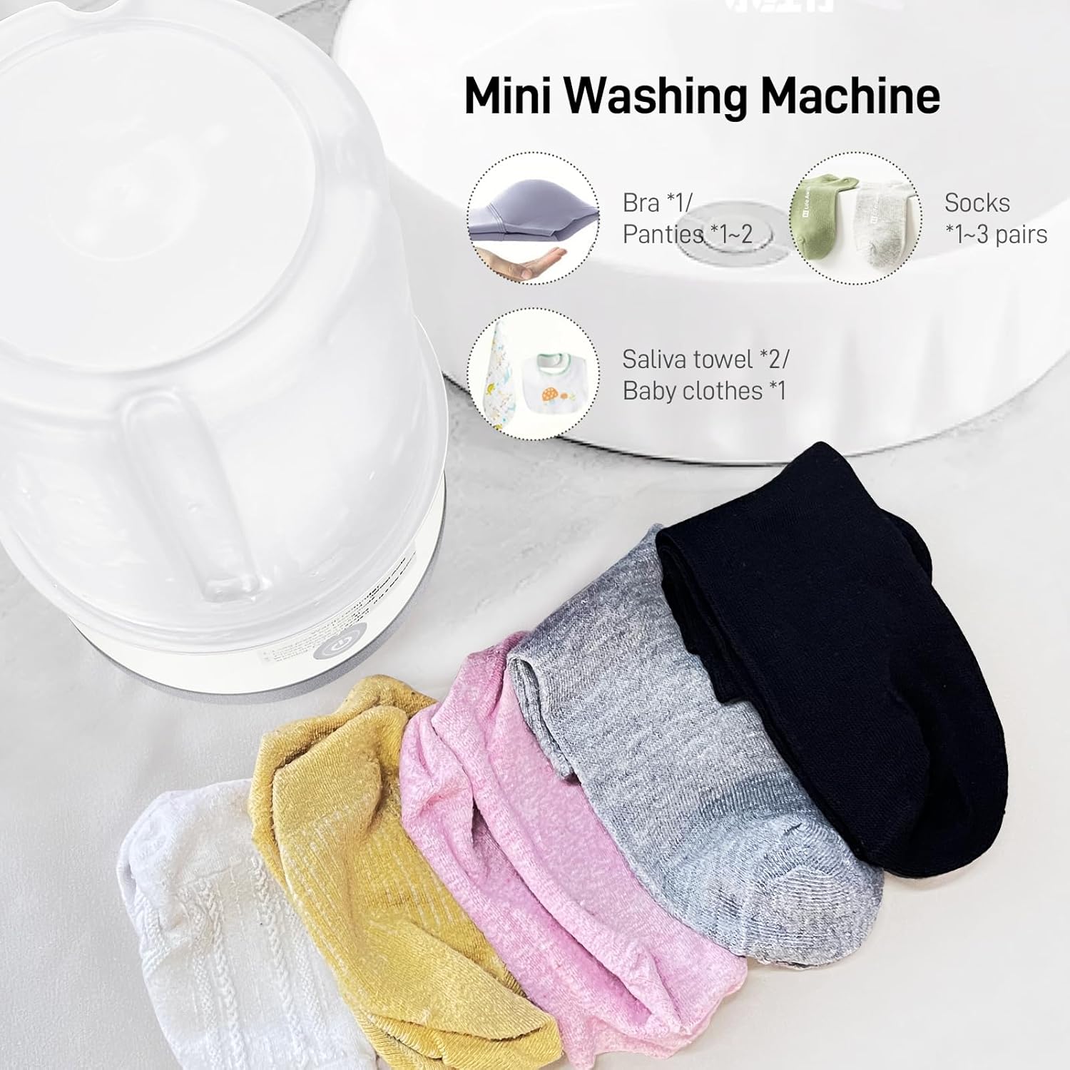 Underwear Washing Machine | Portable 1L Rechargeable Mini Washer Deep Cleaning of Underwear, Baby Small Clothes, Socks | Lightweight and Compact for Apartment, Dorm, Hotel, Travel (White) 4 Underwear Washing Machine | Portable 1L Rechargeable Mini Washer Deep Cleaning of Underwear, Baby Small Clothes, Socks | Lightweight and Compact for Apartment, Dorm, Hotel, Travel (White) - Image 4