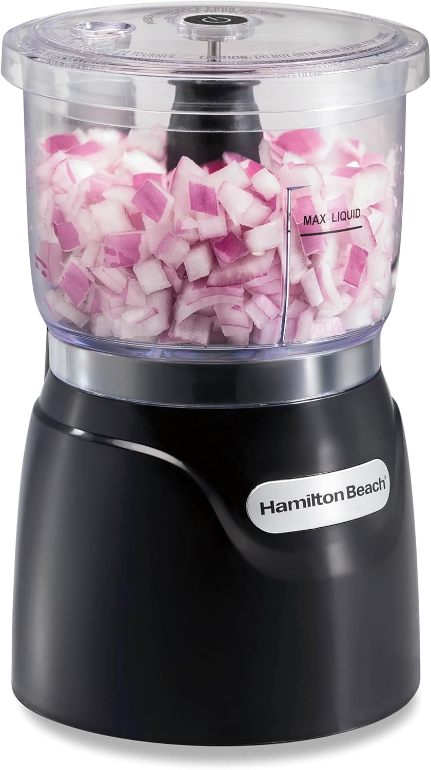 Hamilton Beach Electric Vegetable Chopper & Mini Food Processor, 3-Cup, Hamilton Beach Electric Vegetable Chopper & Mini Food Processor, 3-Cup, 350 Watts, for Dicing, Mincing, and Puree, Black (72850)
