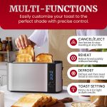 Elite Gourmet ECT-3100 Long Slot 4 Slice Toaster, Reheat, 6 Toast Settings, Defrost, Cancel Functions, Built-in Warming Rack, Extra Wide Slots for Bagels & Waffles, Stainless Steel & Black - Image 3