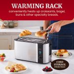 Elite Gourmet ECT-3100 Long Slot 4 Slice Toaster, Reheat, 6 Toast Settings, Defrost, Cancel Functions, Built-in Warming Rack, Extra Wide Slots for Bagels & Waffles, Stainless Steel & Black - Image 5