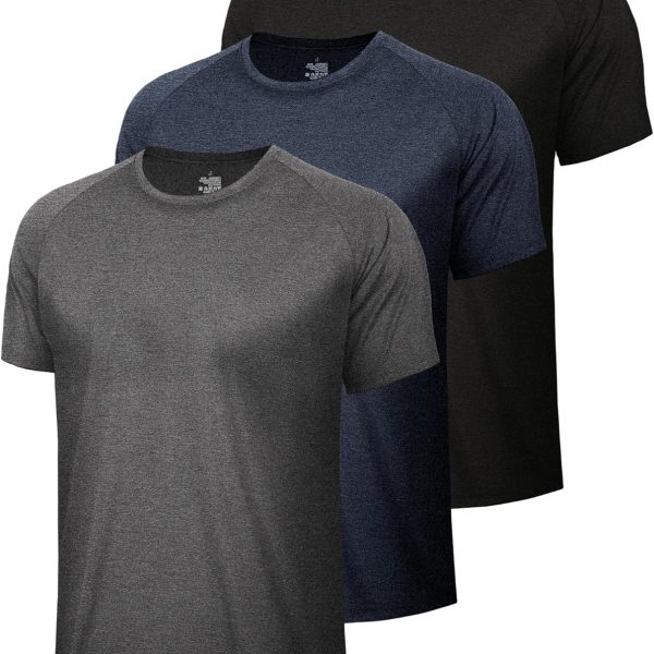 3 Pack Workout Mens Shirts - Quick Dry Causal Moisture Wicking Work Gym Athletic Short Sleeve for Basketball Running
