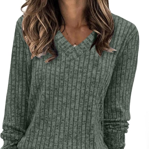 Sampeel V Neck Long Sleeve Shirts for Women Casual Fall Tops Lightweight Tunic Sweaters Fashion Clothes Loose Fit 2025