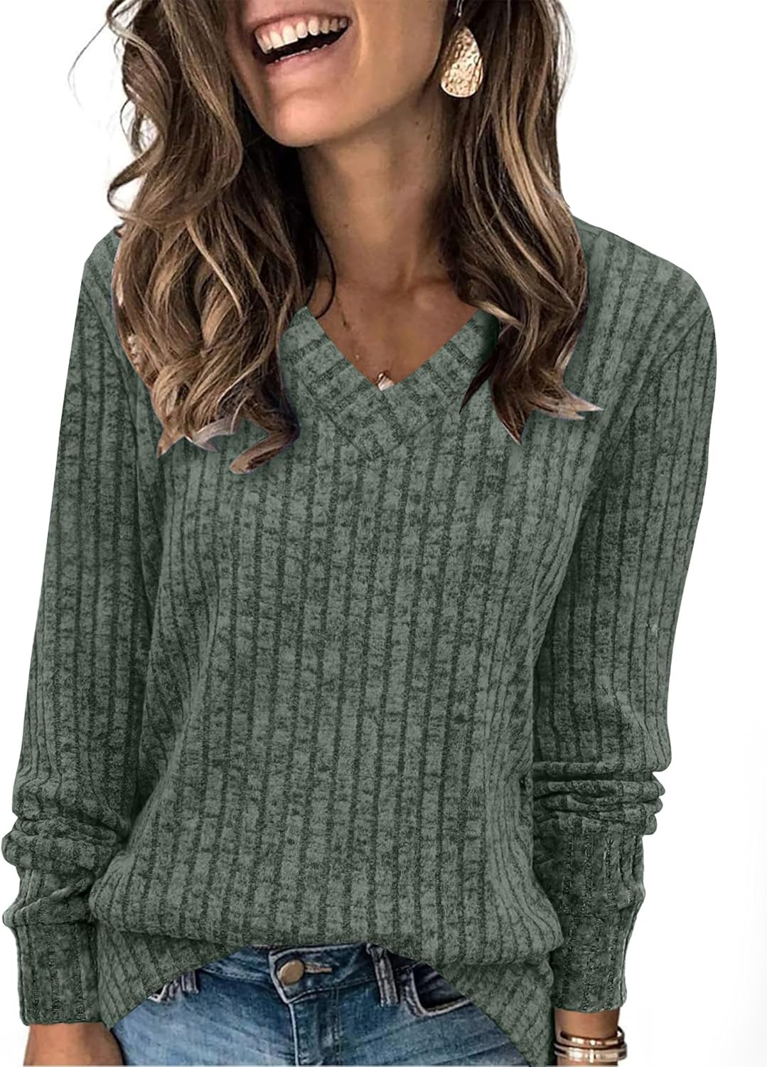 Sampeel V Neck Long Sleeve Shirts for Women Casual Fall Sampeel V Neck Long Sleeve Shirts for Women Casual Fall Tops Lightweight Tunic Sweaters Fashion Clothes Loose Fit 2025