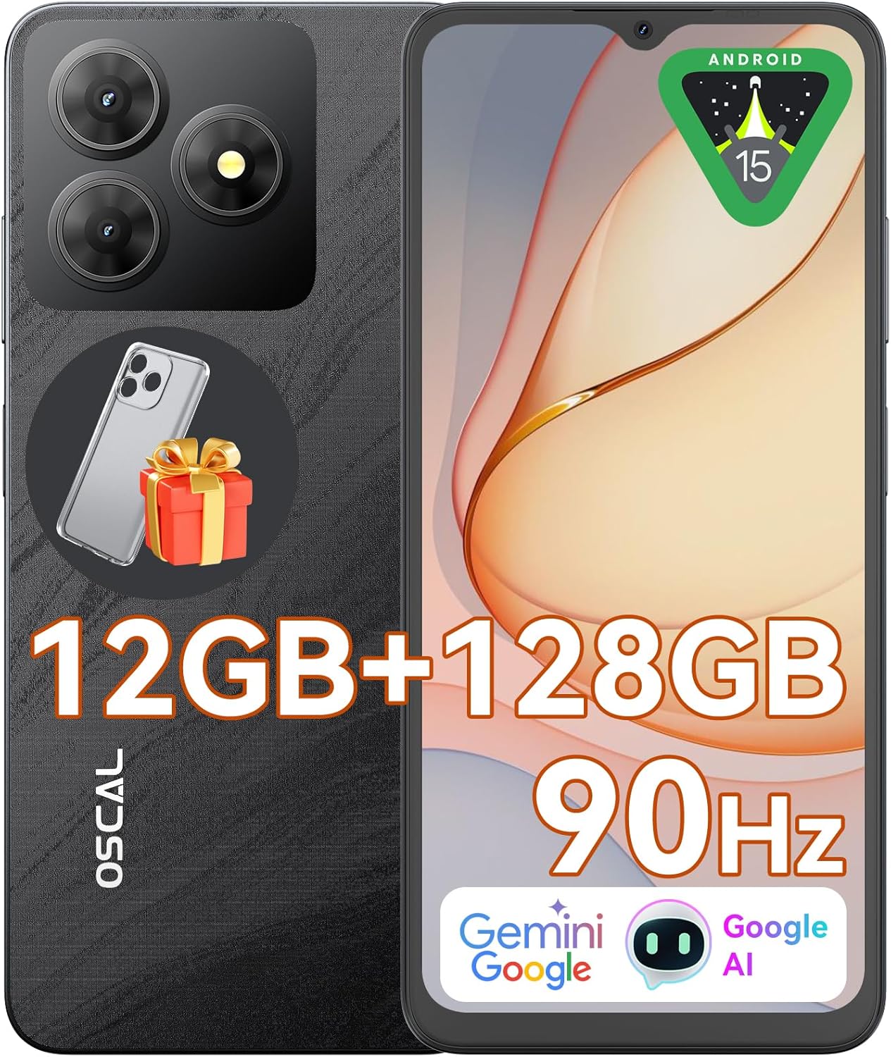 OSCAL Android Phones Unlocked for T-Mobile, FLAT 2 Android 15 OSCAL Android Phones Unlocked for T-Mobile, FLAT 2 Android 15 Phone(2025), 12GB+128GB/2TB TF Octa Core, Dual SIM Phones Unlocked (US Warranty), 5000mAh, 90Hz,6.56"HD+, 4G/GPS/Fingerprint/Face ID-Black