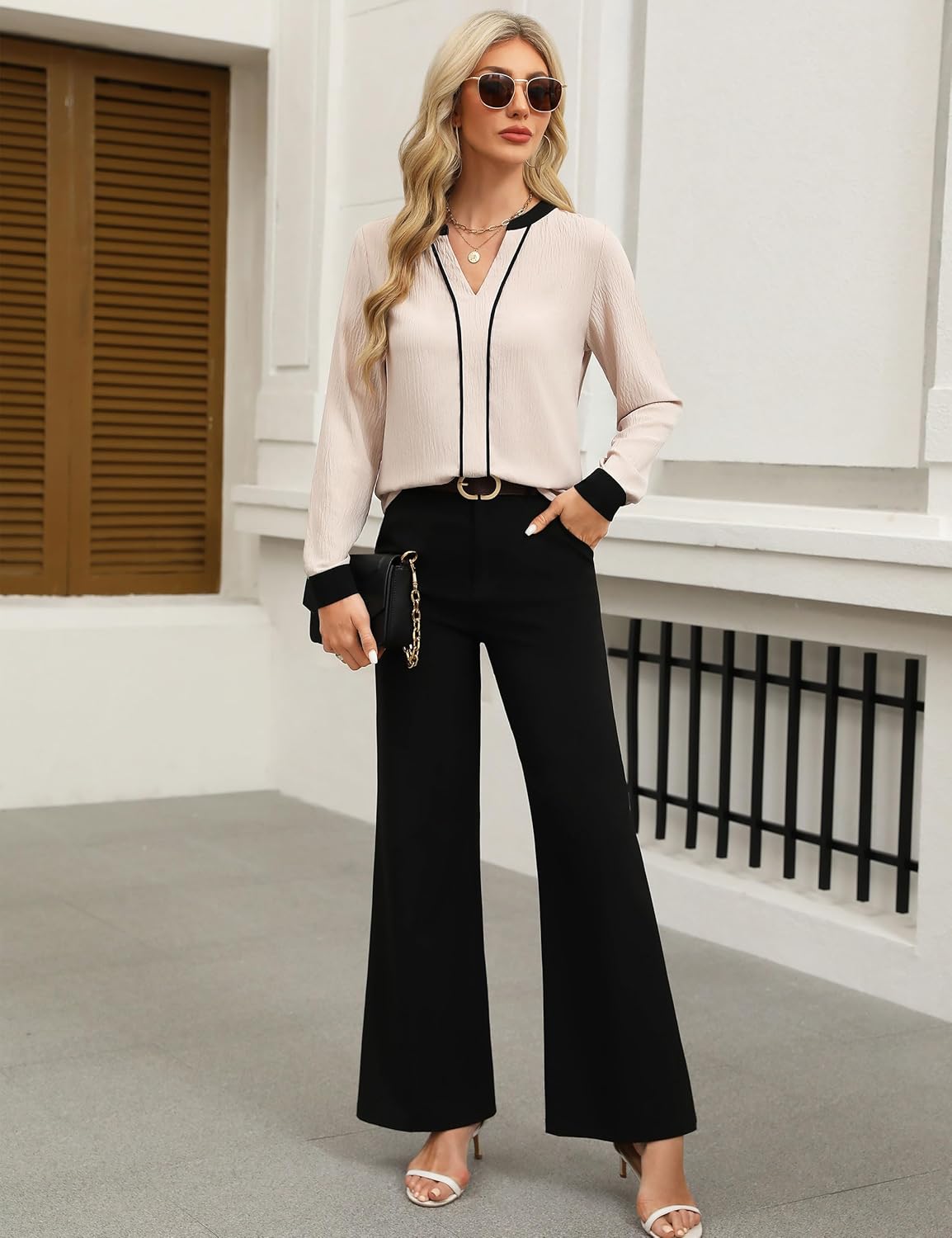 Fayenne Womens Tops Dressy Casual V Neck Color Block Business Casual Blouses Long Sleeve Work Shirts Fall Trendy Clothes 6 Fayenne Womens Tops Dressy Casual V Neck Color Block Business Casual Blouses Long Sleeve Work Shirts Fall Trendy Clothes - Image 6