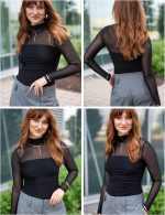 Zeagoo Womens Mesh Sheer Long Sleeve Top Mock Turtle Neck See Though Shirts Ruched Sexy Casual Going Out Blouses - Image 4