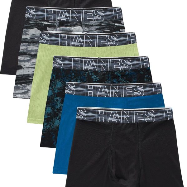Hanes Boys' Big Performance Tween Boxer Brief Pack, X-Temp Mesh Stretch Underwear, Black, 6-Pack