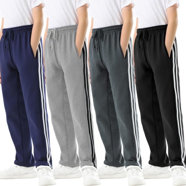 Rolimaka 4 Pcs Boys Sweatpants Soft Fleece Lined Open Bottom Youth Basic Athletic Joggers with Pockets Thermal Pants for Boys
