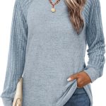 Saloogoe Tunic Sweatshirts for Women Crewneck Lightweight Sweaters Raglan Long Sleeve Shirts Fall Fashion Tops 2025
