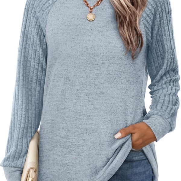 Saloogoe Tunic Sweatshirts for Women Crewneck Lightweight Sweaters Raglan Long Sleeve Shirts Fall Fashion Tops 2025