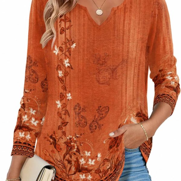 Zeagoo Long Sleeve Shirts for Women Fall V Neck Tops Casual Dressy Blouse Boho Tunic Business Work Clothes School Outfit