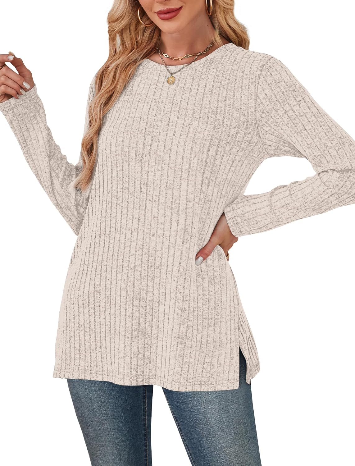 SAMPEEL Womens Sweaters Crewneck Long Sleeve Shirts with Pockets Fall Outfits 2025 Fashion Winter Clothing Side Slit 4 SAMPEEL Womens Sweaters Crewneck Long Sleeve Shirts with Pockets Fall Outfits 2025 Fashion Winter Clothing Side Slit - Image 4
