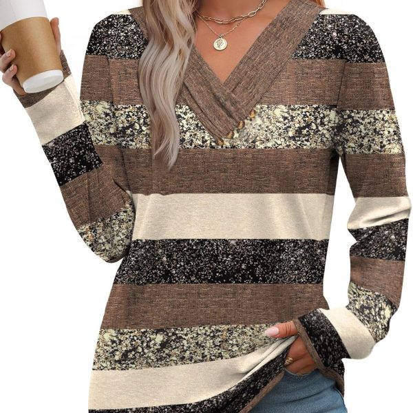 WIHOLL Long Sleeve Shirts for Women Fall Outfits V Neck T Shirts Button Down Tunic Tops Fashion Clothing