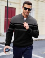 MAGCOMSEN Men's Sweaters 1/4 Zip Cotton Sweater Pullover Polo Sweaters Striped Fall Winter Warm Sweatshirts - Image 2