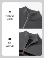 MAGCOMSEN Men's Sweaters 1/4 Zip Cotton Sweater Pullover Polo Sweaters Striped Fall Winter Warm Sweatshirts - Image 5
