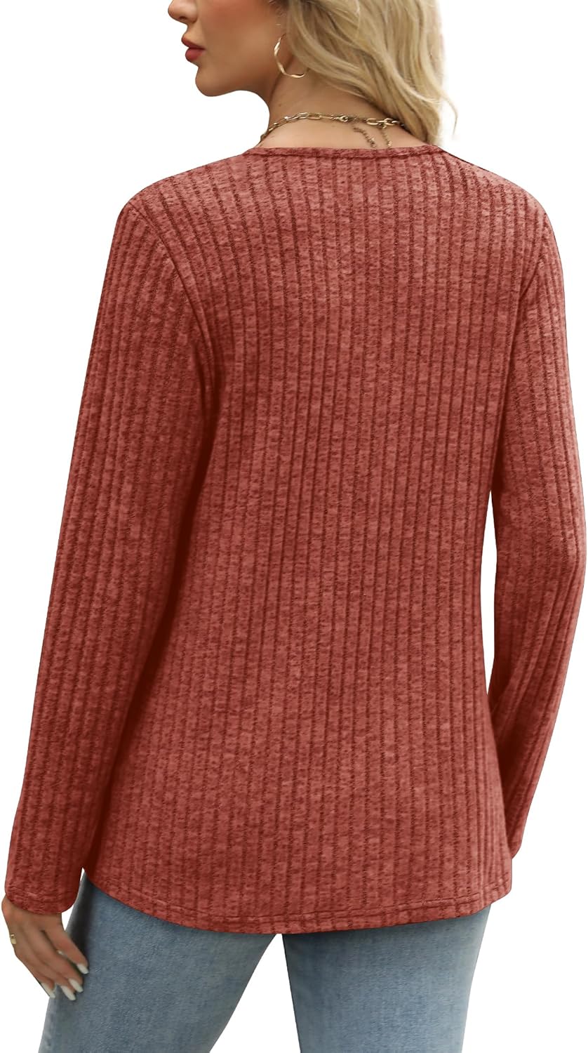 SAMPEEL Sweaters for Women Long Sleeve Shirts V Neck Tops with Buttons Fall Fashion Outfits Winter Clothing 2025 5 SAMPEEL Sweaters for Women Long Sleeve Shirts V Neck Tops with Buttons Fall Fashion Outfits Winter Clothing 2025 - Image 5