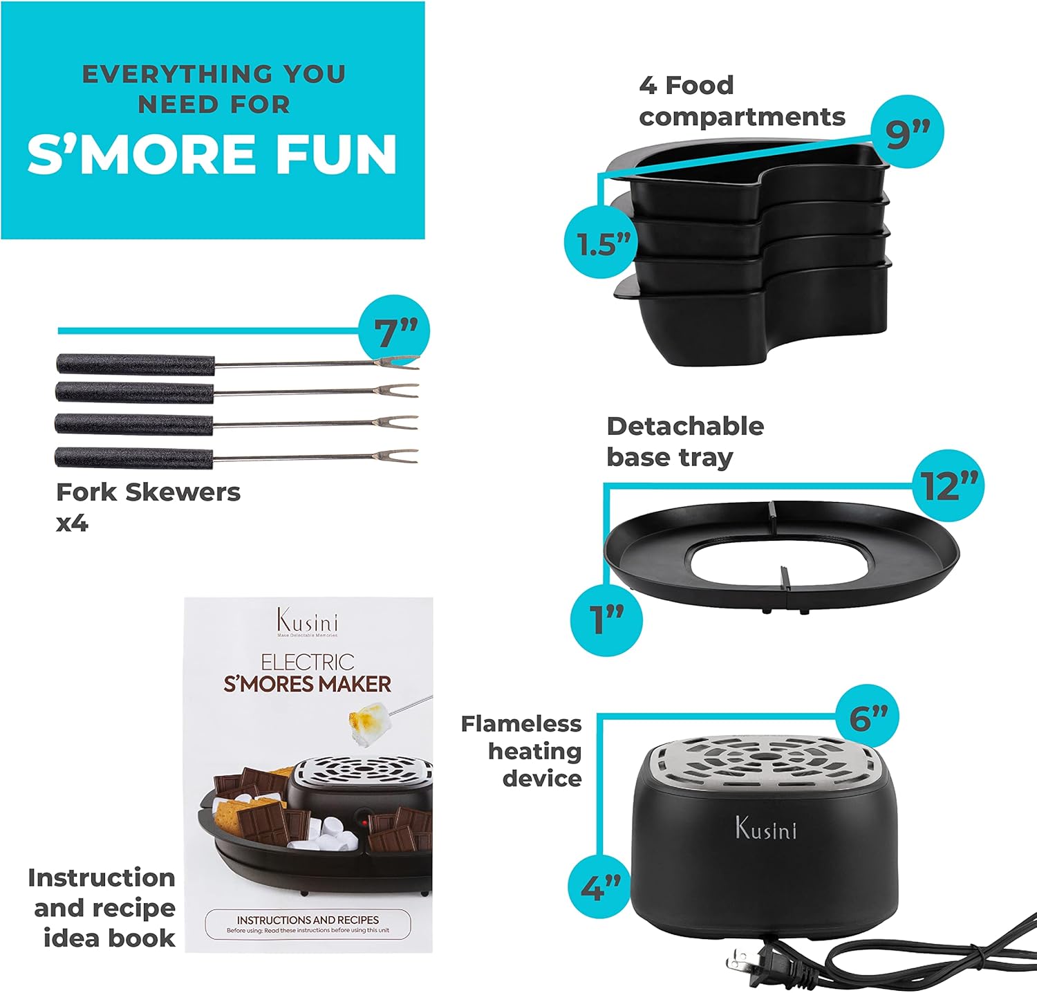 Kusini Smores Maker Tabletop Indoor - Flameless Electric Marshmallow Roaster – 4 Detachable Trays & 4 Roasting Forks – Gift Set & Date Night Idea. Movie Night Supplies & Housewarming Gift 6 Kusini Smores Maker Tabletop Indoor - Flameless Electric Marshmallow Roaster – 4 Detachable Trays & 4 Roasting Forks – Gift Set & Date Night Idea. Movie Night Supplies & Housewarming Gift - Image 6