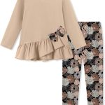 Toddler Girl Clothes 18M-8T Girls Fall Winter Outfit, Long Sleeve Ruffle Bowknot Top + Floral Pants 2Pcs Clothing Set