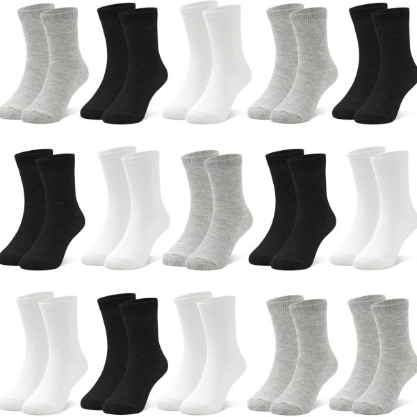 15 Pairs Toddler Socks Kids Crew Mid Calf Dress Socks for Boys Girls Children 1-13 Years