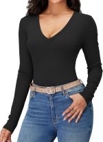 iGENJUN Women Long Sleeve V Neck Shirts for Women Business Casual Work Top Knit Slim Fit for Fall - Image 2