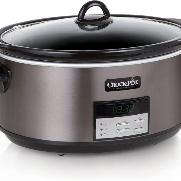 Crock-Pot Large 8-Quart Programmable Slow Cooker with Auto Warm Setting Black Stainless Steel