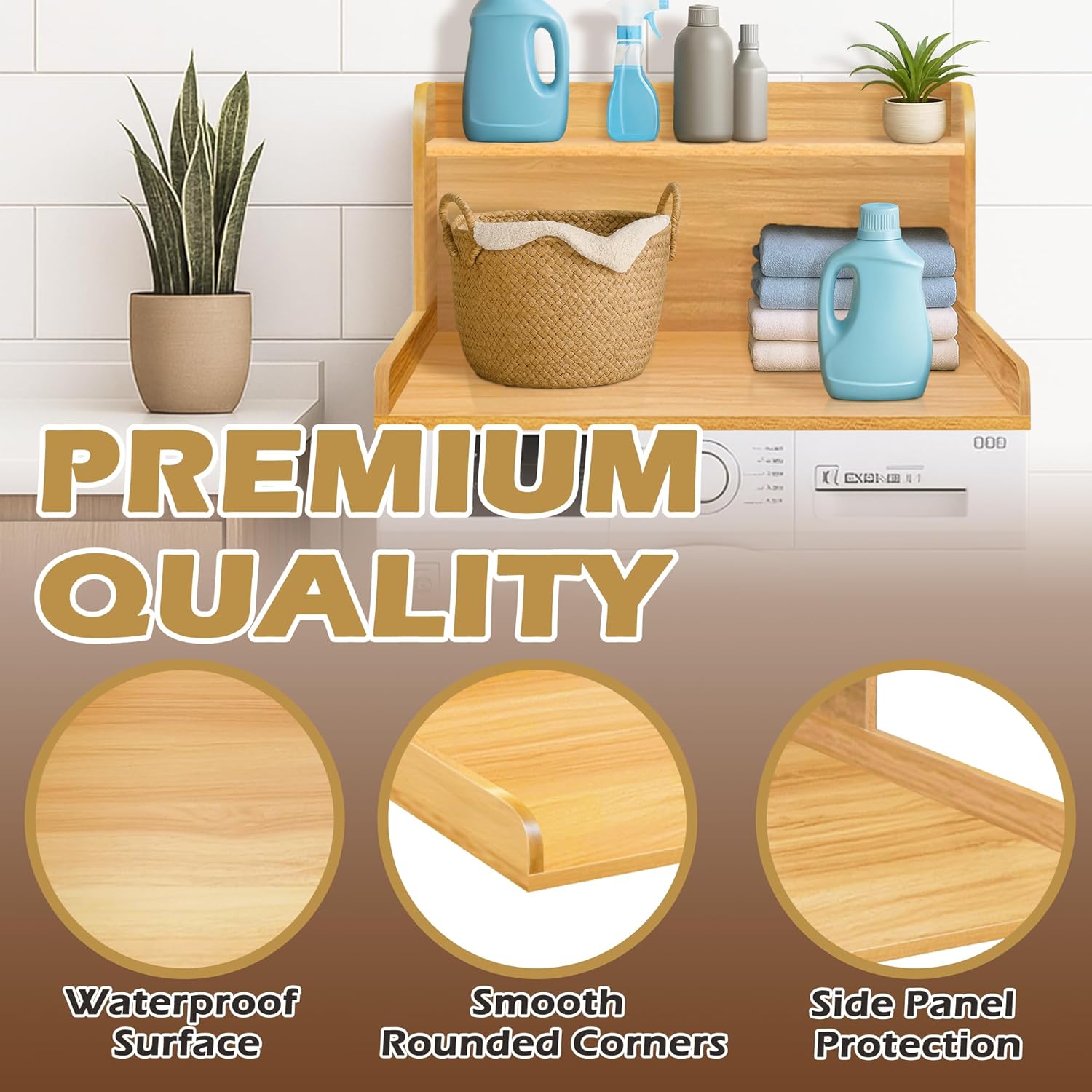 Royxen Washer Dryer Countertop with Shelf,2-Tier Laundry Countertop for Single Washer and Dryer,Soild Wood Core Washer Dryer Topper for Laundry Room Organization (Oak) 4 Royxen Washer Dryer Countertop with Shelf,2-Tier Laundry Countertop for Single Washer and Dryer,Soild Wood Core Washer Dryer Topper for Laundry Room Organization (Oak) - Image 4