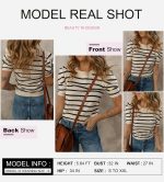 Dokotoo Women's Short Puff Sleeve Knit Tops 2025 Trendy Crewneck Striped T Shirts Casual Summer Blouses - Image 2