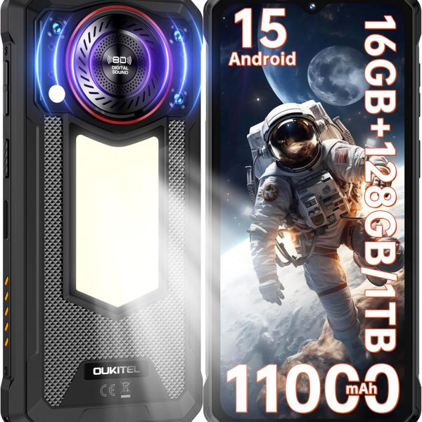 OUKITEL WP53S Rugged Smartphone Unlocked,16B+128GB Android 15 Rugged Phone,11000mAh Battery with Camping Light,6.52" FHD+,13MP+8MP IP68/IP69K Waterproof Cell Phone 4G Dual SIM NFC/OTG/Louder Speaker