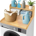 Royxen Washer Dryer Countertop with Shelf,2-Tier Laundry Countertop for Single Washer and Dryer,Soild Wood Core Washer Dryer Topper for Laundry Room Organization (Oak)