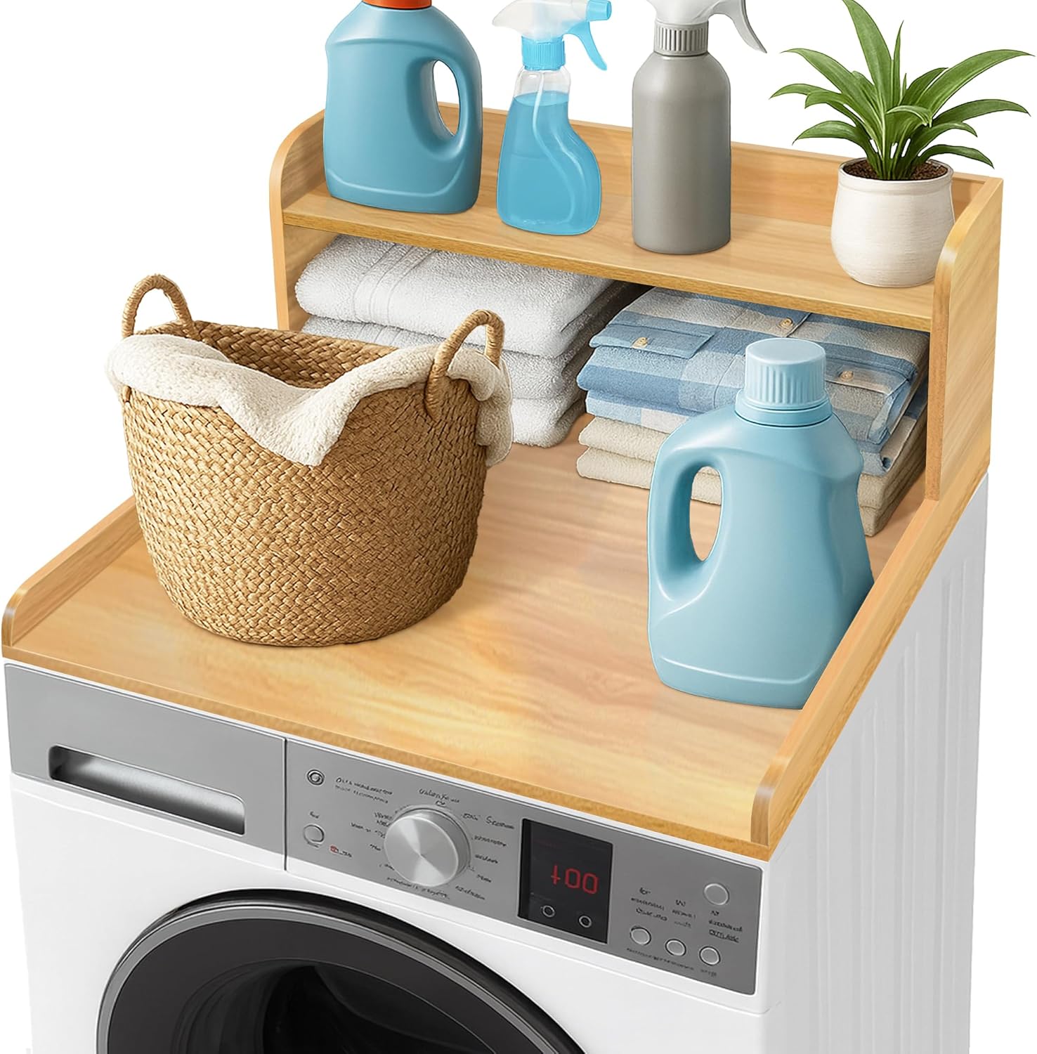 Royxen Washer Dryer Countertop with Shelf,2-Tier Laundry Countertop for Single Washer and Dryer,Soild Wood Core Washer Dryer Topper for Laundry Room Organization (Oak) 1 Royxen Washer Dryer Countertop with Shelf,2-Tier Laundry Countertop for Single Washer and Dryer,Soild Wood Core Washer Dryer Topper for Laundry Room Organization (Oak)