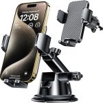 Qifutan Dash Mounted Holders Phone Holders for Your Car Phone Mount for Car Windshield Dashboard Air Vent Universal Desk Mounts Hands Free Automobile Cell Phone Holder Fit for iPhone Smartphone