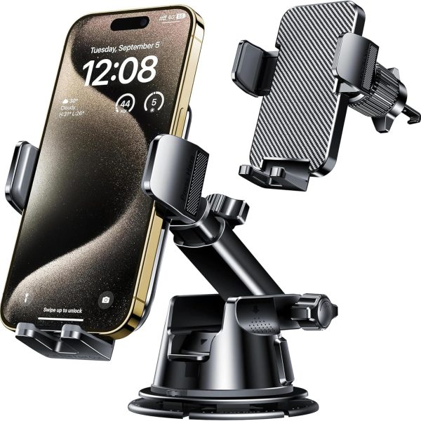 Qifutan Dash Mounted Holders Phone Holders for Your Car Phone Mount for Car Windshield Dashboard Air Vent Universal Desk Mounts Hands Free Automobile Cell Phone Holder Fit for iPhone Smartphone